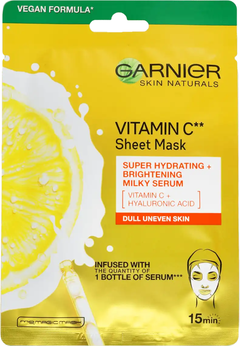 Маска Garnier Skin Naturals тканинна з вітаміном С для тьмяного тону шкіри обличчя 28 г
