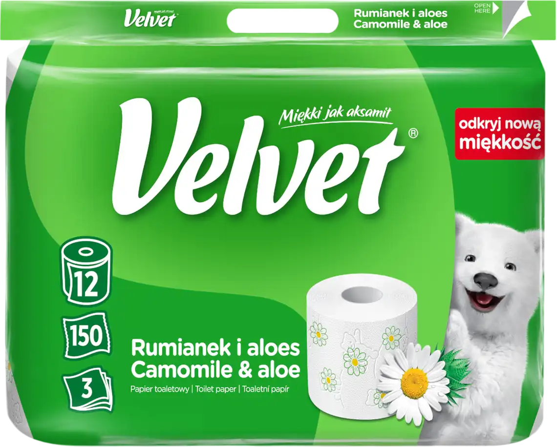 Папір туалетний Velvet Ромашка та алое вера 3-шаровий 12 рулонів