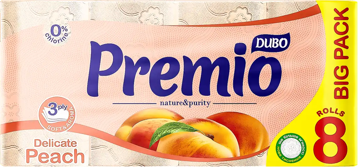 Папір туалетний Диво Premio Delicate Peach 3-х шаровий 8 шт