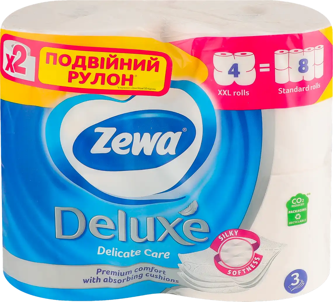 Папір туалетний Zewa Deluxe Delicate Care білий 3-х шаровий 4 шт