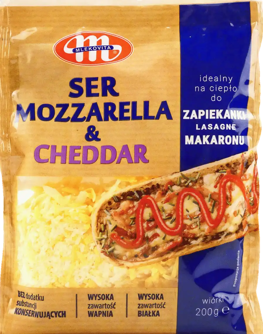 Сир Mlekovita Mozzarella&Cheddar тертий 50% 200 г