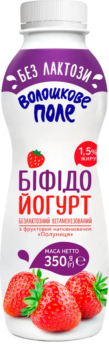 Біфідойогурт Волошкове поле безлактозний полуниця 1.5% 350 г