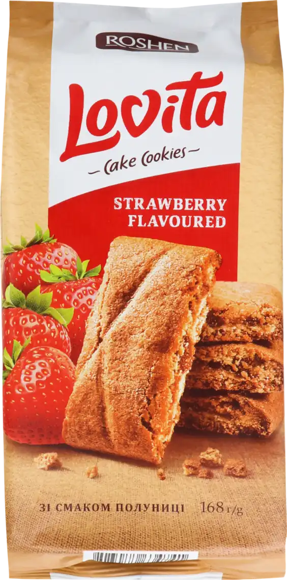Печиво Roshen Lovita Cake Cookies здобне з полуничною начинкою 168 г