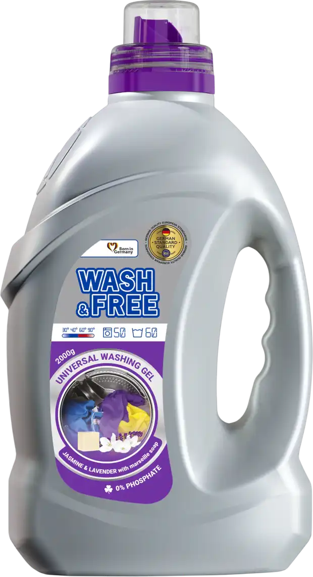 Гель для прання Wash&Free універсальний Жасмин та лаванда з марсельським милом 2 л