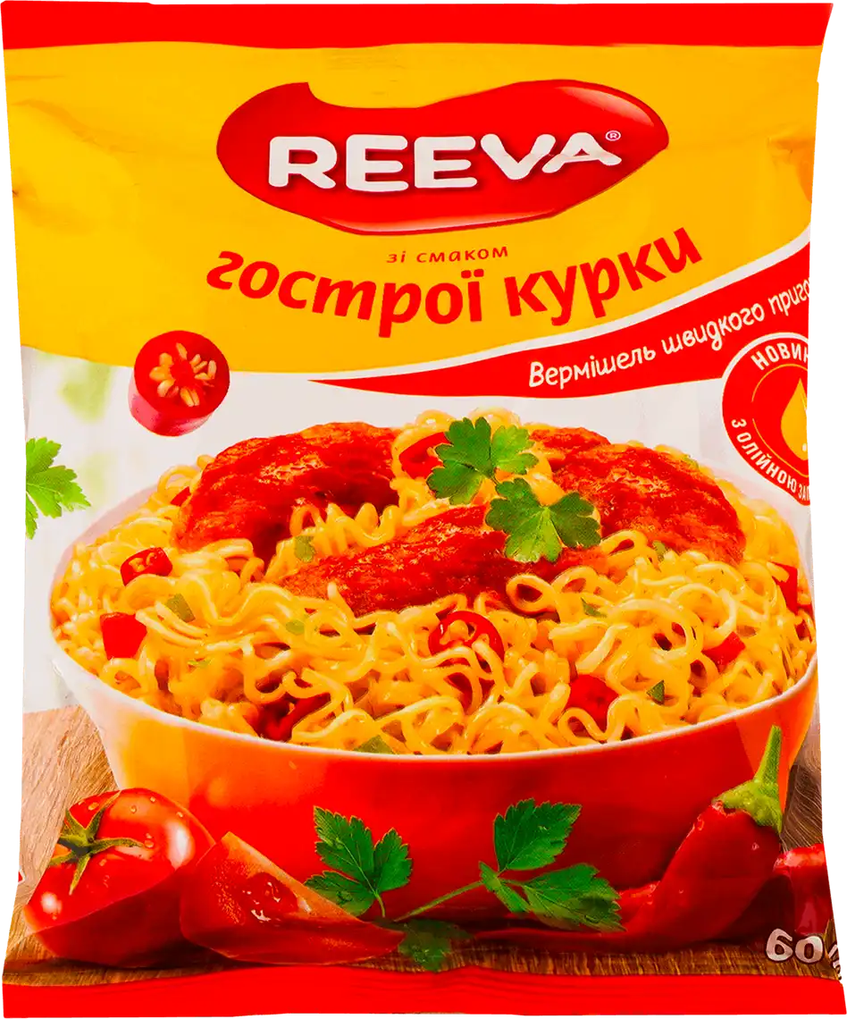 Вермішель Reeva зі смаком гострої курки 60 г