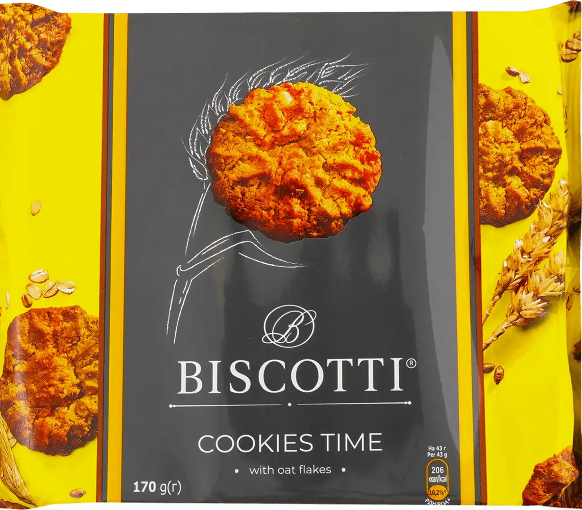 Печиво Biscotti Cookies Time з вівсяними пластівцями 170 г