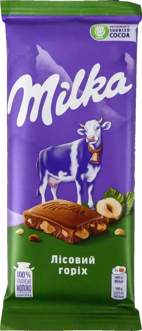 Шоколад Milka молочний з подрібненим лісовим горіхом 90 г