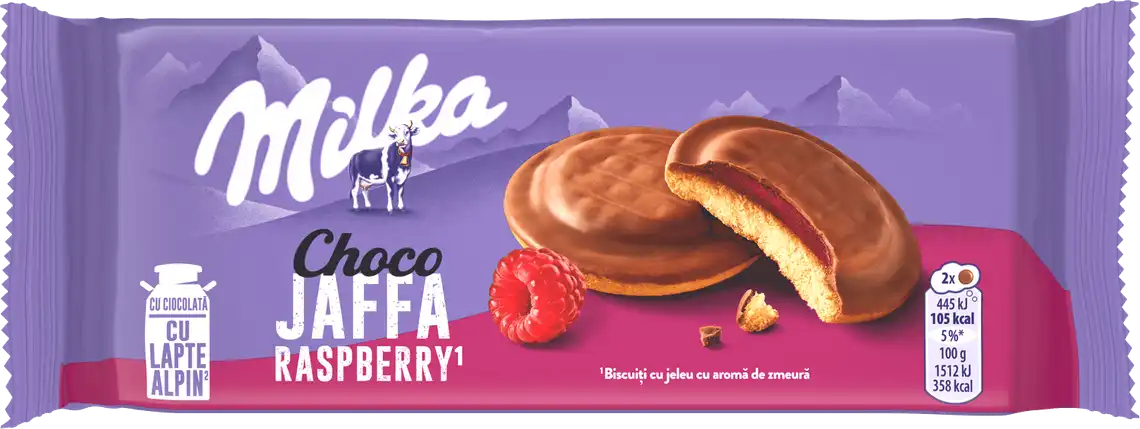 Печиво Milka Choco Jaffa бісквітне зі смаком малини 147 г