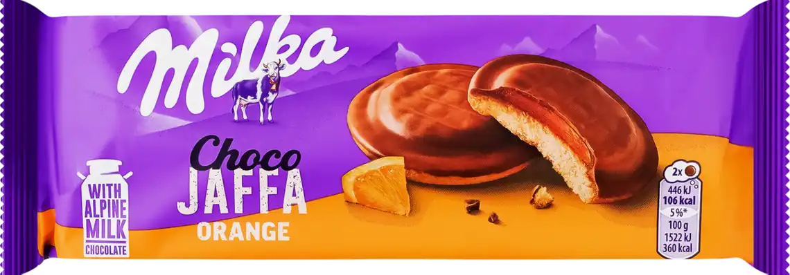 Печиво Milka Choco Jaffa бісквітне зі смаком апельсину 147 г