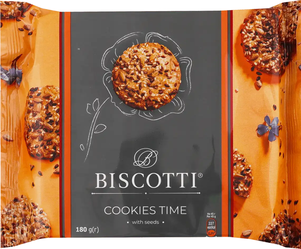 Печиво Biscotti Cookies Time з насінням 180 г