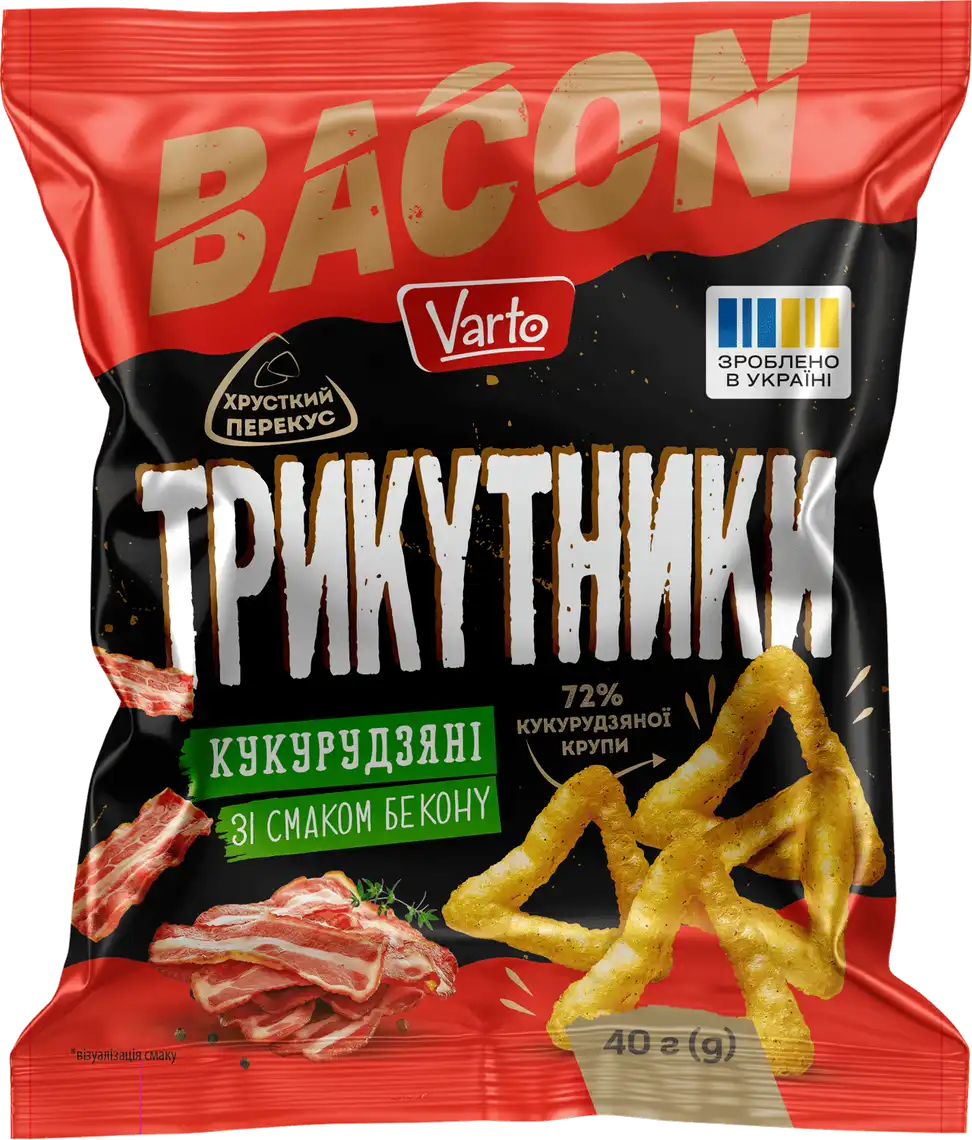 Трикутники кукурудзяні Varto зі смаком бекону 40 г