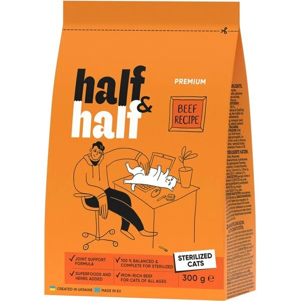 Корм сухий для котів Half&Half для стерилізованих з яловичиною 300 г (4820261920932)