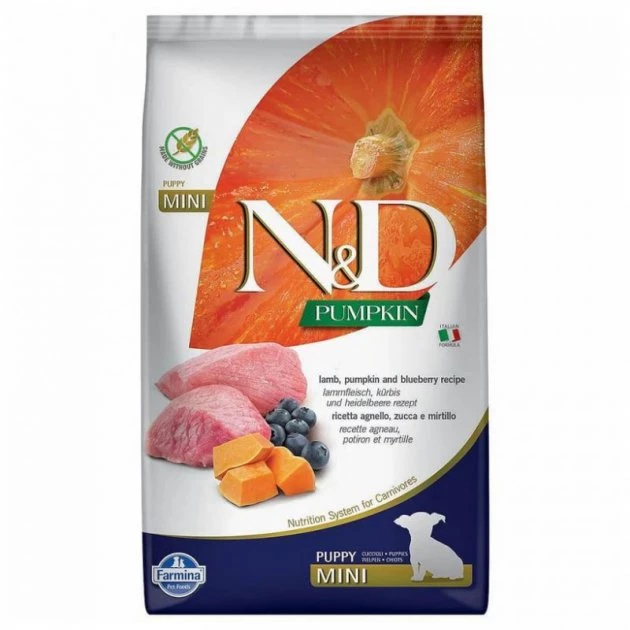 Корм сухий для цуценят малих порід Farmina N&D Grain Free Puppy Mini для цуценят малих порід з ягням, гарбузом і чорницею, 800 г (156339)