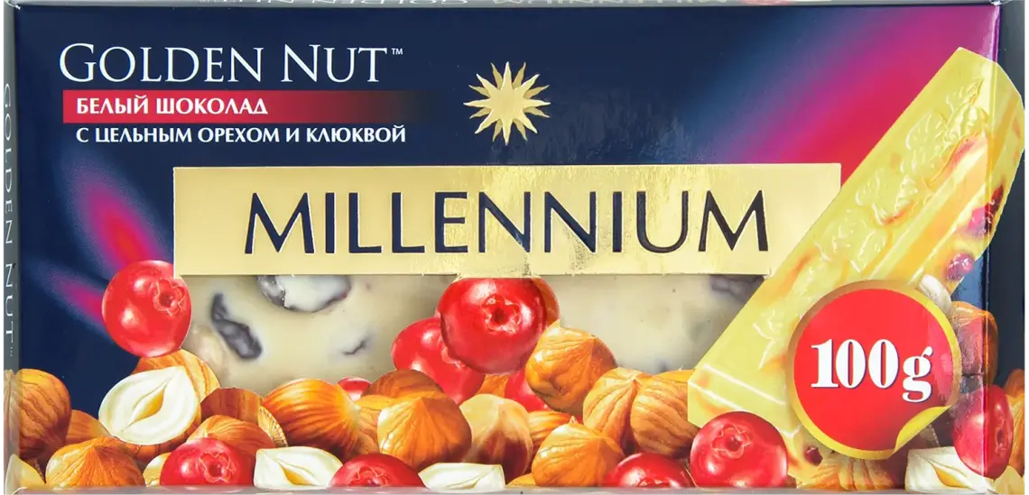 Шоколад Millenium Golden Nut білий з цільними лісовими горіхами 100 г
