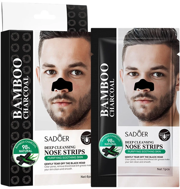 Очищаюча маска для чоловіків Sadoer Bamboo Charcoal Deep Cleansing Nasal Patch Men Для носа з бамбуковим вугіллям 6 шт (NO.SD57195)