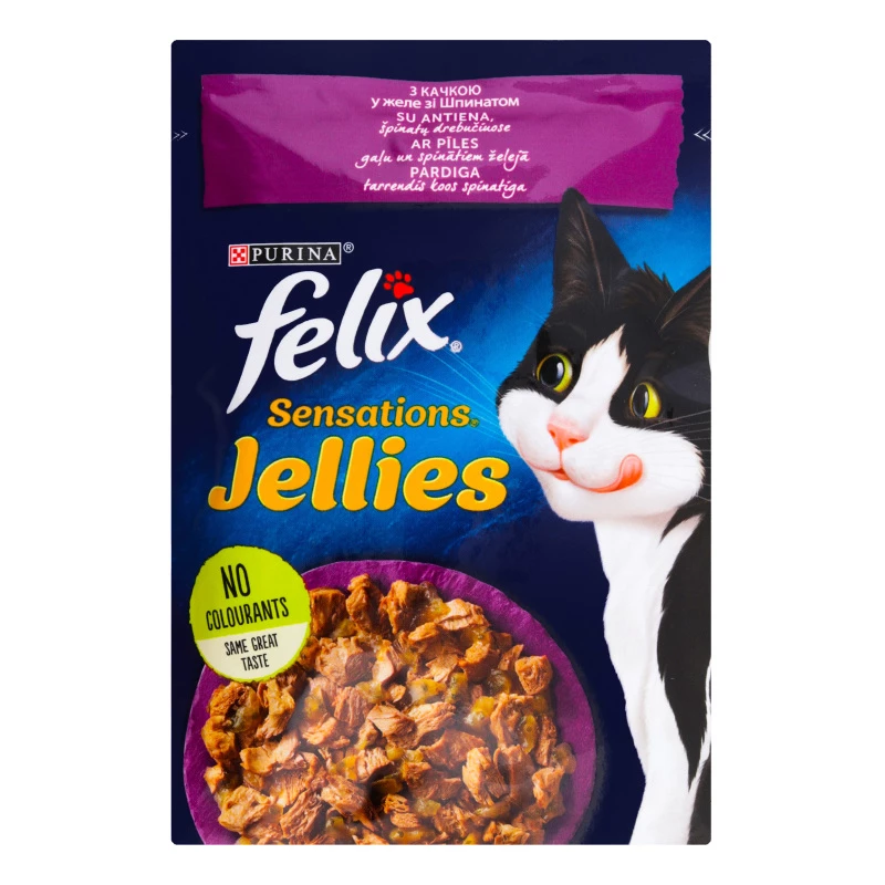 Корм вологий для котів Purina Felix Sensations з качкою і шпинатом, 85 г (7613039831281)