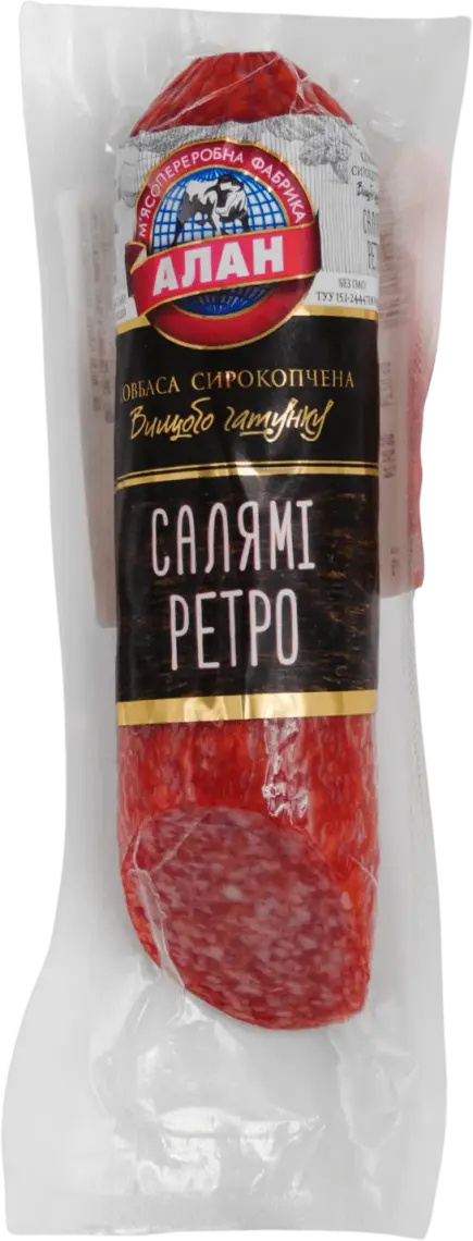 Ковбаса Алан Салямі Ретро сирокопчена вищий гатунок 1/2 вагова