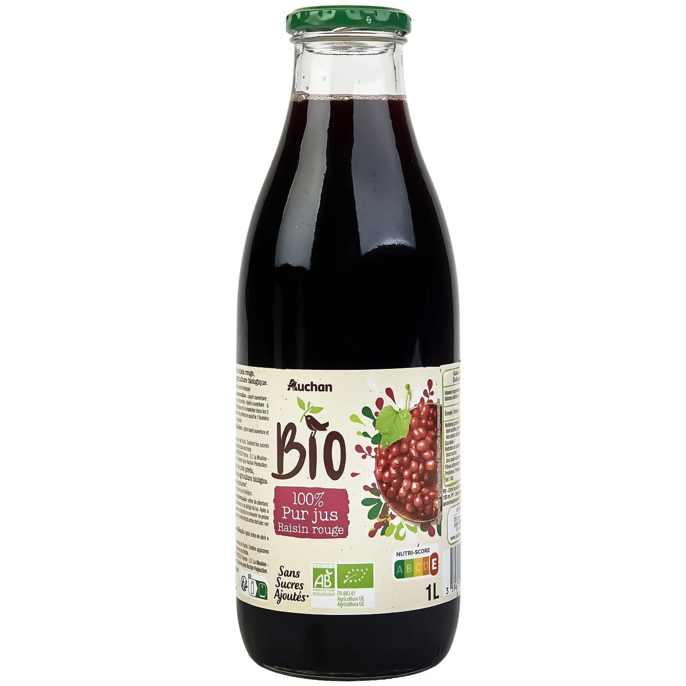 Сік Auchan Bio із червоного винограду 1 л (3596710473113)