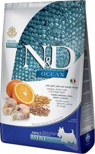 Корм сухий для собак малих порід Farmina N&D Ocean Low Grain Adult Mini низькозерновий з тріскою та апельсином, 800 г (160732)