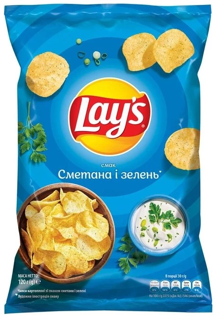 Чіпси картопляні Lay's зі смаком сметани і зелені, 120 г