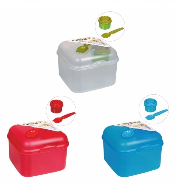 Ланч-бокс із приладами Herevin Salad Box Mix Coloured (161450-000) 14х10 см