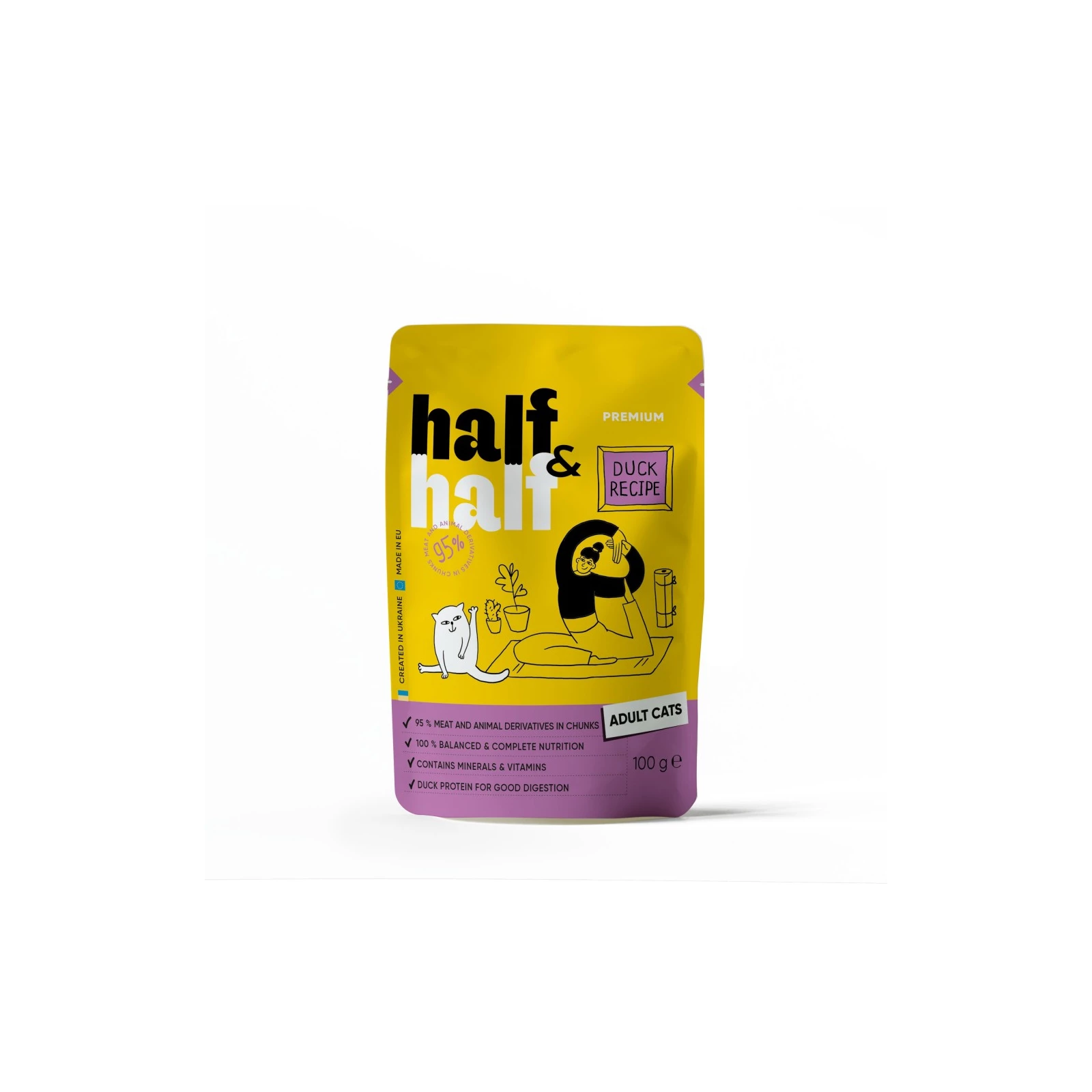 Корм вологий для котів Half&Half шматочки з качкою у соусі 100 г (4820261920918)