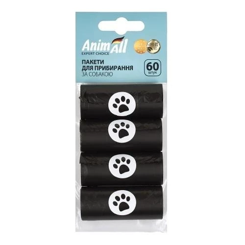Пакети для прибирання за собакою AnimAll чорний, 4 рулони по 15 штук (4820224502274)