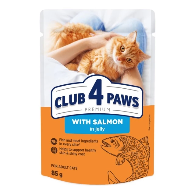 Вологий корм Club 4 Paws для дорослих котів з лососем в желе 85 г (4820269142534)