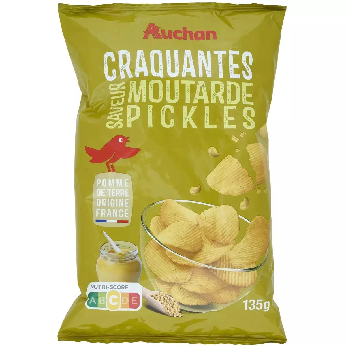 Чипси Auchan хвилясті зі смаком маринованої гірчиці 135 г (3596710483150)