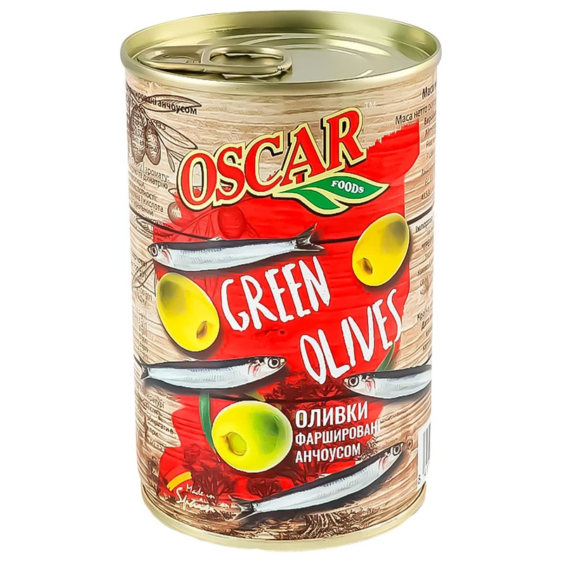 Оливки фаршировані Oscar з анчоусами 300 мл (8413552051703)