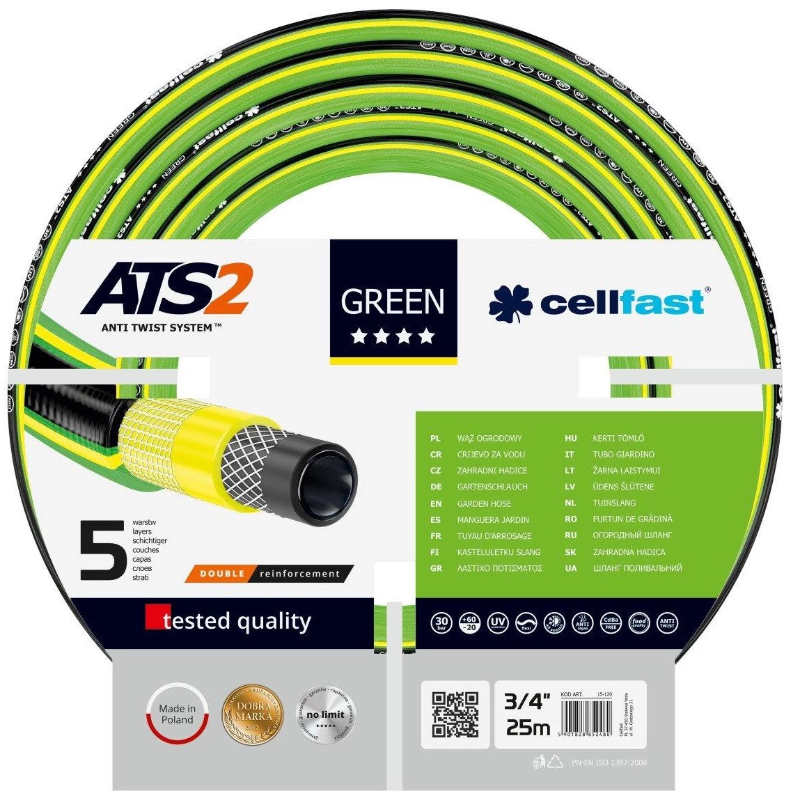 Шланг садовий Cellfast GREEN ATS 3/4", 25 м, 5 шарів, до 30 бар, -20…+60°C