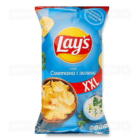 Чипси Lay's картопляні зі смаком сметани та зелені
