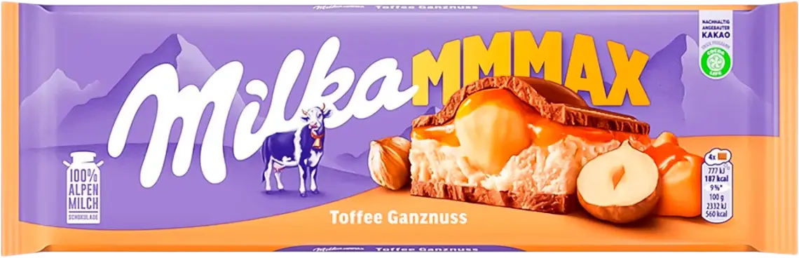 Шоколад Milka молочний з цільними лісовими горіхами, молочної та карамельної начинками 300 г