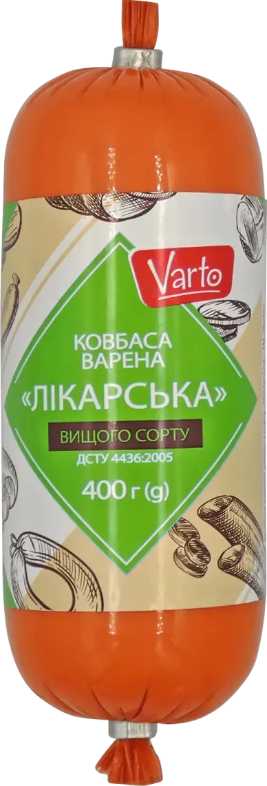 Ковбаса Varto Лікарська варена вищий гатунок 400 г