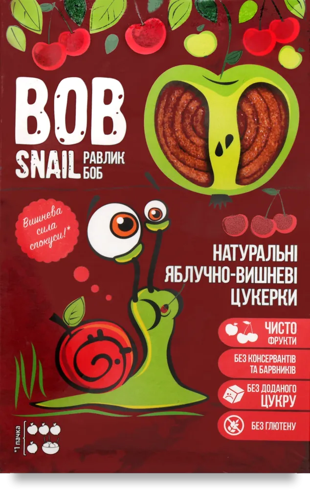Цукерки Bob Snail яблучно-вишневі натуральні 60 г