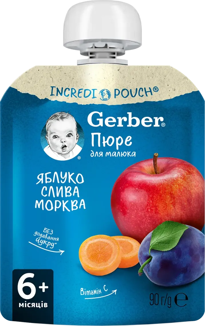 Пюре фруктово-овочеве Gerber Яблуко, Слива, Морква для дітей із 6 місяців 90 г