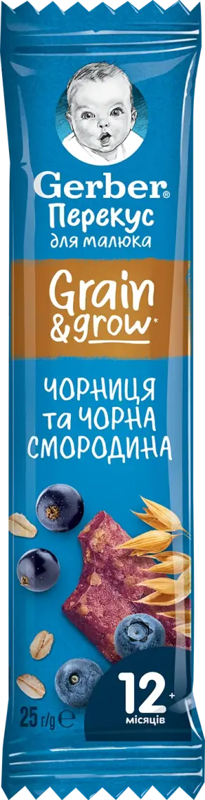 Фруктово-злаковий батончик Gerber з чорницею та чорною смородиною для дітей з 12 місяців, 25 г