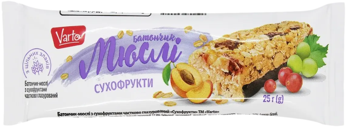 Батончик-мюслі Varto з сухофруктами 25 г