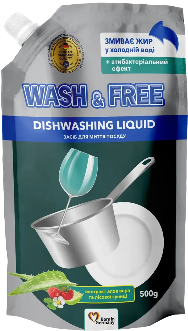 Засіб для миття посуду Wash&Free Екстракт алое вера і лісової суниці 500 г