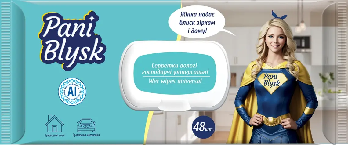 Серветки вологі Pani Blysk для прибирання універсальні 48 шт