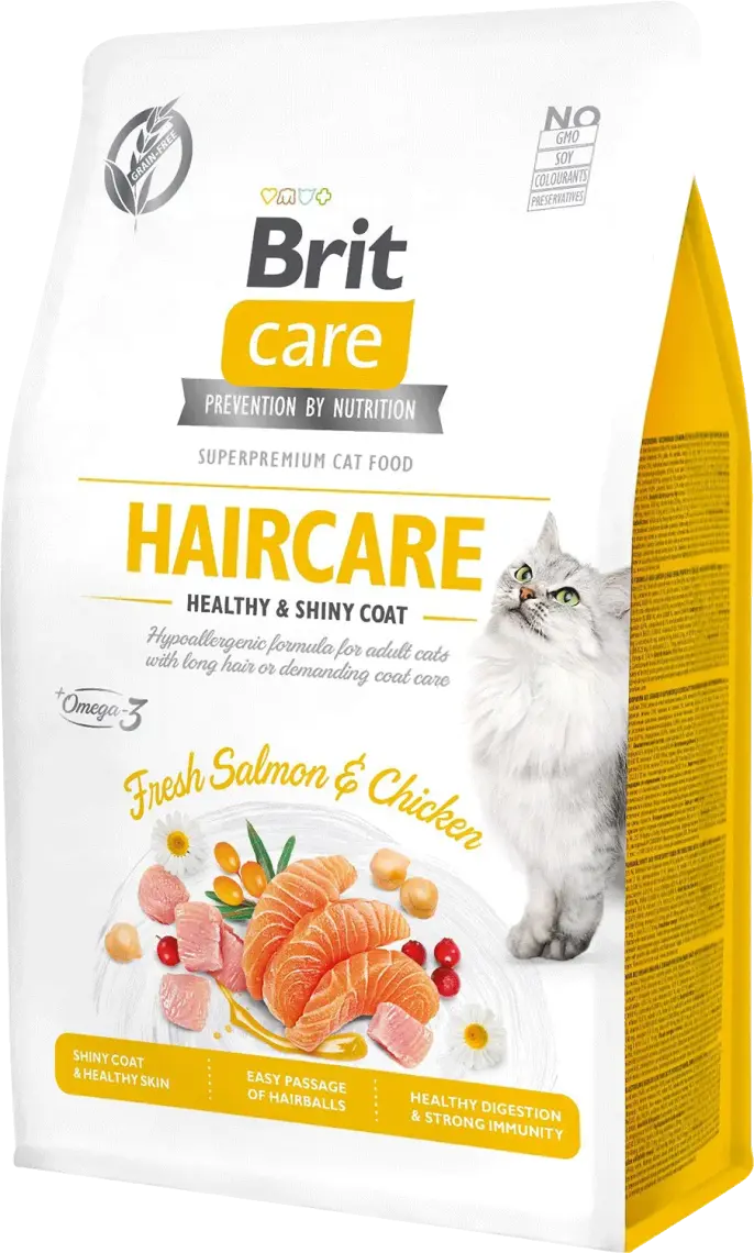 Корм для котів Brit Care Haircare з лососем та куркою з виведенням шерсті 400 г