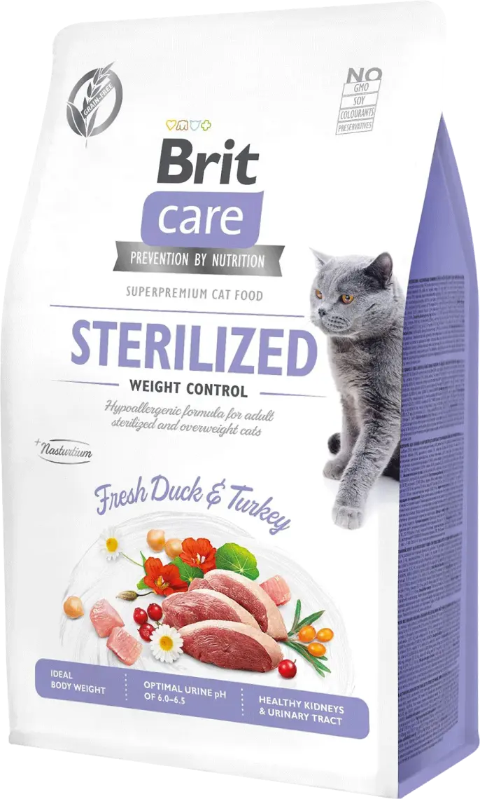 Корм для котів Brit Care Sterilized з качкою та індичкою для стерилізованих для контролю ваги 400 г