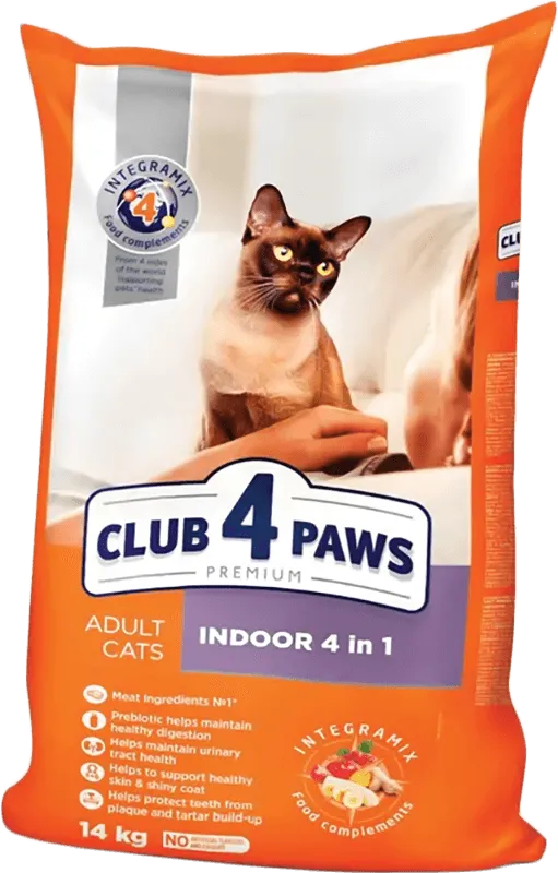 Корм Клуб 4 Лапи Indoor 4 в 1 для котів сухий 14 кг