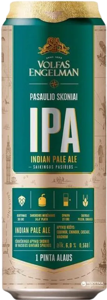 Пиво Volfas Engelman Ipa світле нефільтроване 6% 568 мл