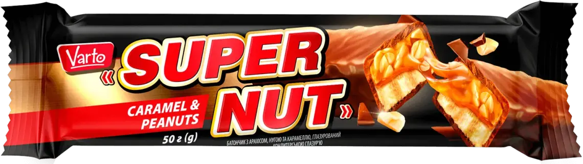 Батончик Varto Supernut з арахісом, нугою та карамеллю 50 г