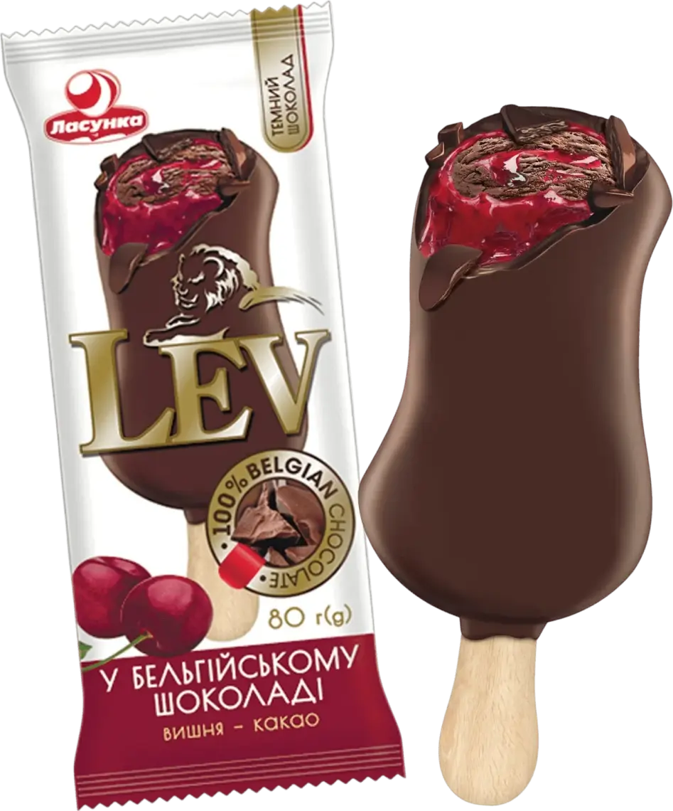 Морозиво Ласунка Lev Вишня у бельгійському шоколаді 80 г