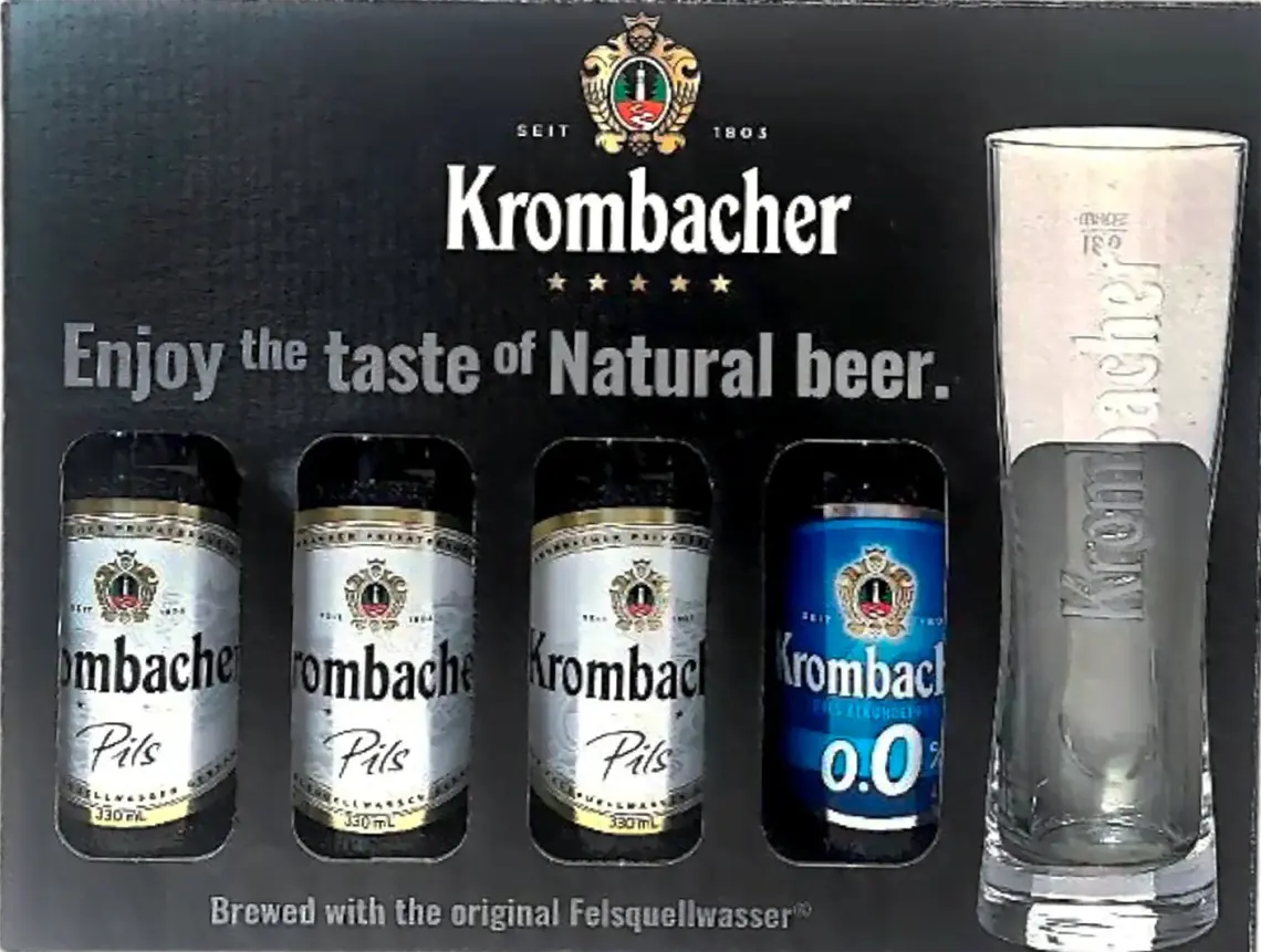 Набiр пива Krombaher Pils 4 шт x 0.33 л із стаканом 0.33 л