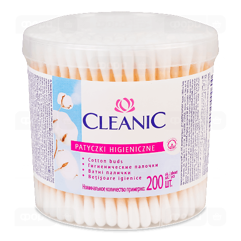 Палички ватні Cleanic №200, кругла упаковка