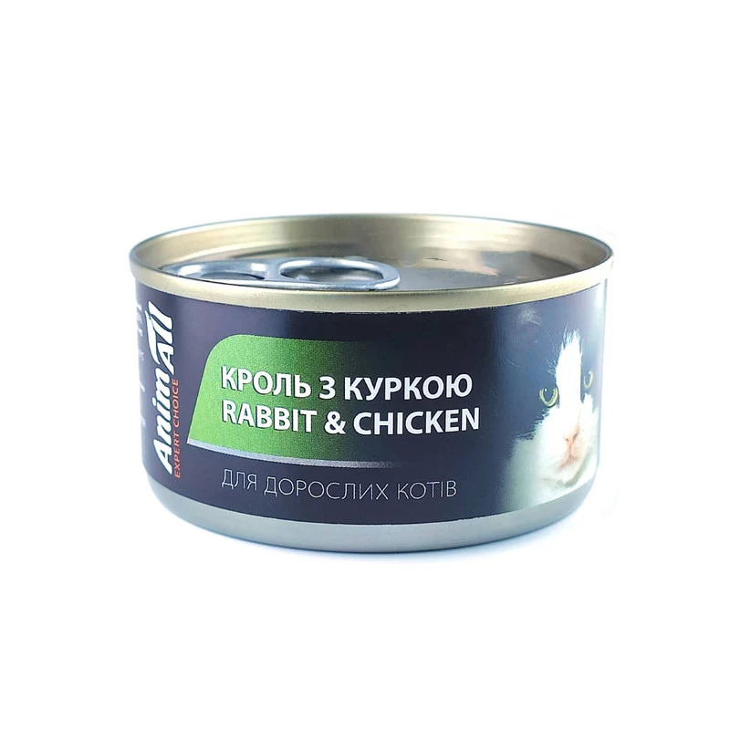 Вологий корм для котів AnimAll з кролем та куркою, 80 г