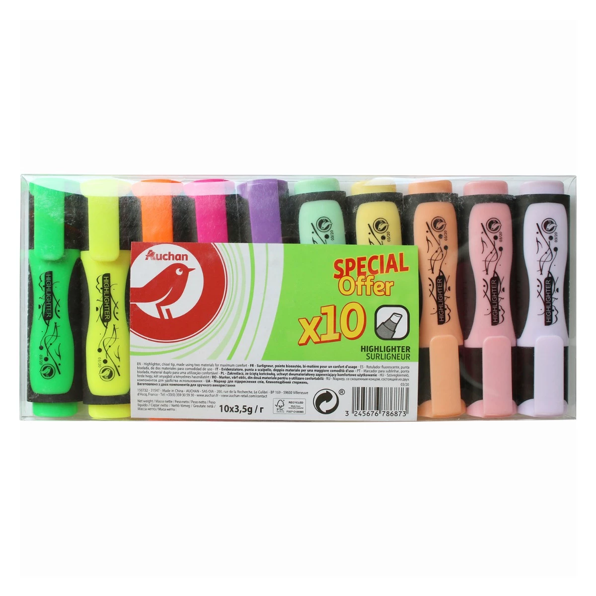 Набір перманентних маркерів Auchan Highlighter 10 шт.